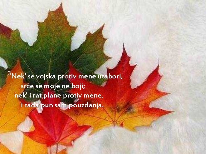 3 Nek' se vojska protiv mene utabori, srce se moje ne boji; nek' i