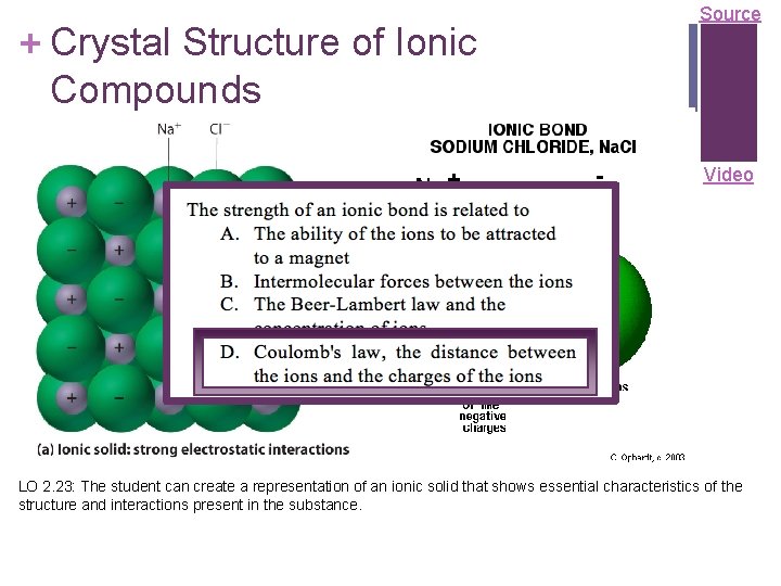 + Crystal Structure of Ionic Compounds Source Video LO 2. 23: The student can