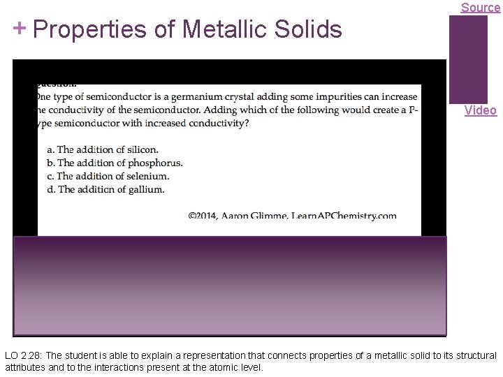 Source + Properties of Metallic Solids Video LO 2. 28: The student is able