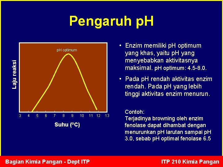 Pengaruh p. H • Enzim memiliki p. H optimum yang khas, yaitu p. H