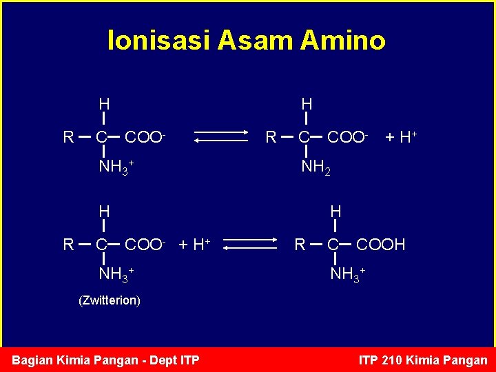 Ionisasi Asam Amino H R C H COO- NH 3+ R C C +