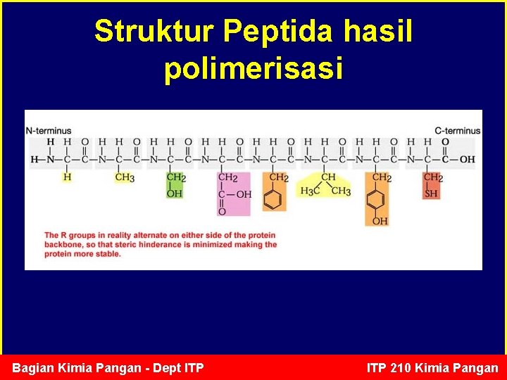 Struktur Peptida hasil polimerisasi Bagian Kimia Pangan - Dept ITP 210 Kimia Pangan 