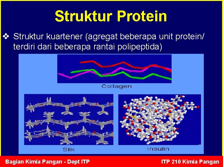 Struktur Protein v Struktur kuartener (agregat beberapa unit protein/ terdiri dari beberapa rantai polipeptida)