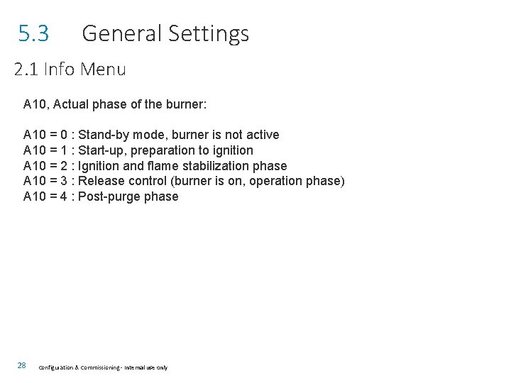 5. 3 General Settings 2. 1 Info Menu A 10, Actual phase of the