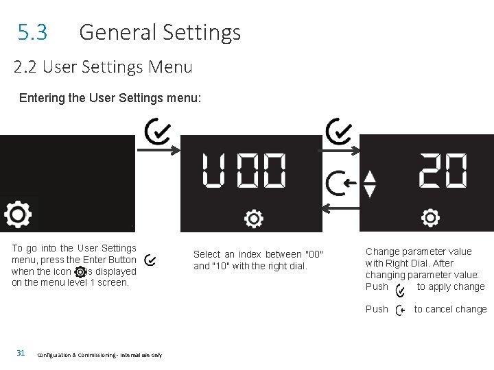 5. 3 General Settings 2. 2 User Settings Menu Entering the User Settings menu: