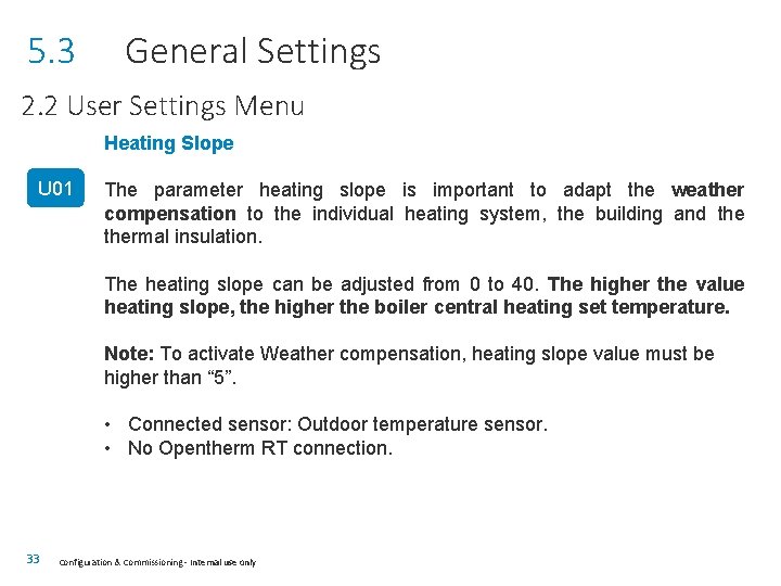 5. 3 General Settings 2. 2 User Settings Menu Heating Slope U 01 The