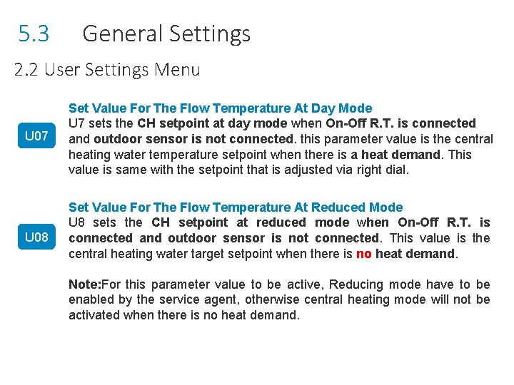 5. 3 General Settings 2. 2 User Settings Menu U 07 U 08 Set