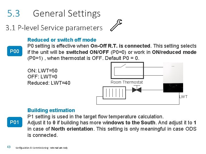 5. 3 General Settings 3. 1 P-level Service parameters P 00 Reduced or switch