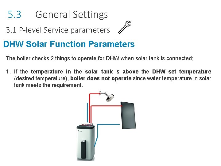 5. 3 General Settings 3. 1 P-level Service parameters DHW Solar Function Parameters The