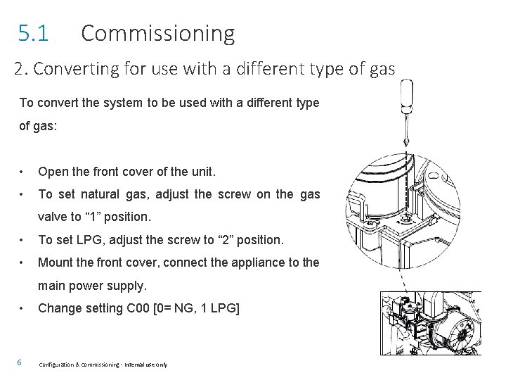 5. 1 Commissioning 2. Converting for use with a different type of gas To