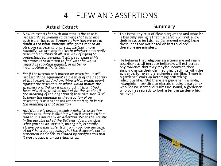 4 – FLEW AND ASSERTIONS Actual Extract • Now to assert that such and