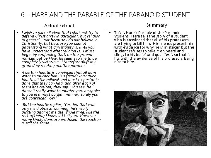 6 – HARE AND THE PARABLE OF THE PARANOID STUDENT Actual Extract • I