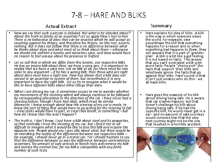 7 -8 – HARE AND BLIKS Actual Extract • Now we say that such