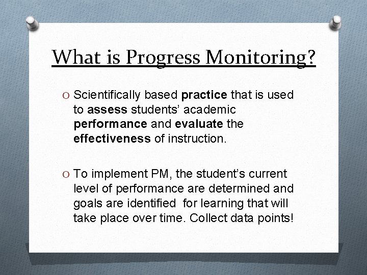 Progress Monitoring In the WSFCS EC Classroom November
