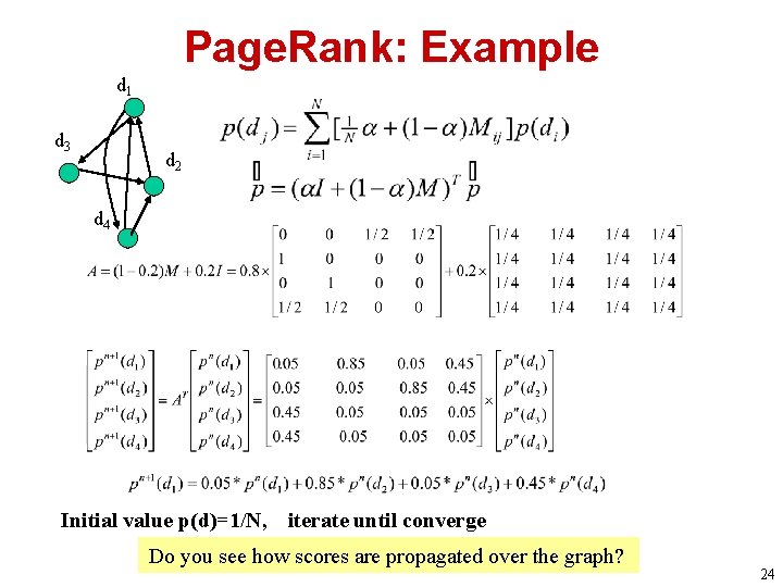 Page. Rank: Example d 1 d 3 d 2 d 4 Initial value p(d)=1/N,