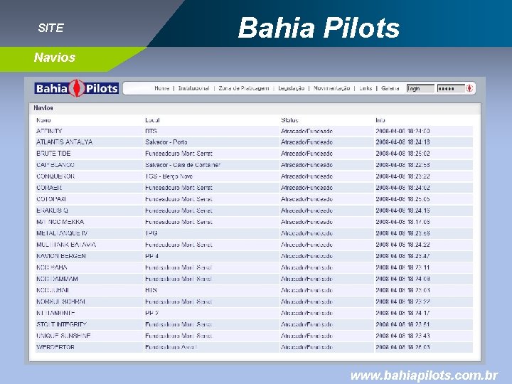 SITE Bahia Pilots Navios www. bahiapilots. com. br 