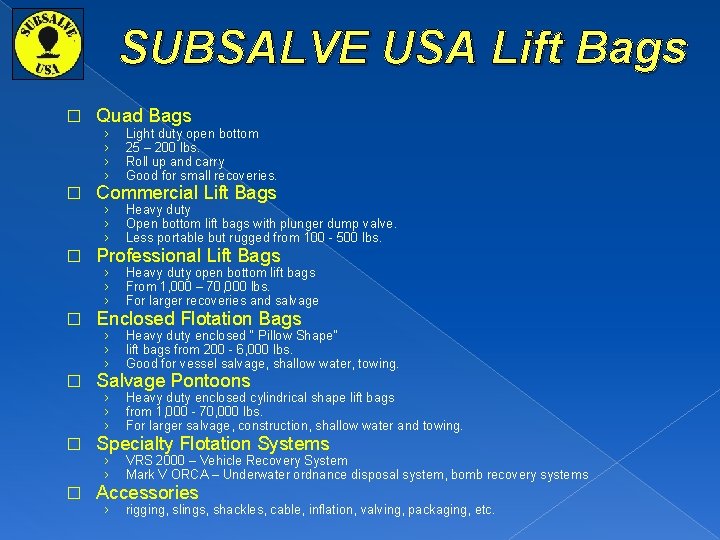 SUBSALVE USA Lift Bags � � � � Quad Bags › › Light duty