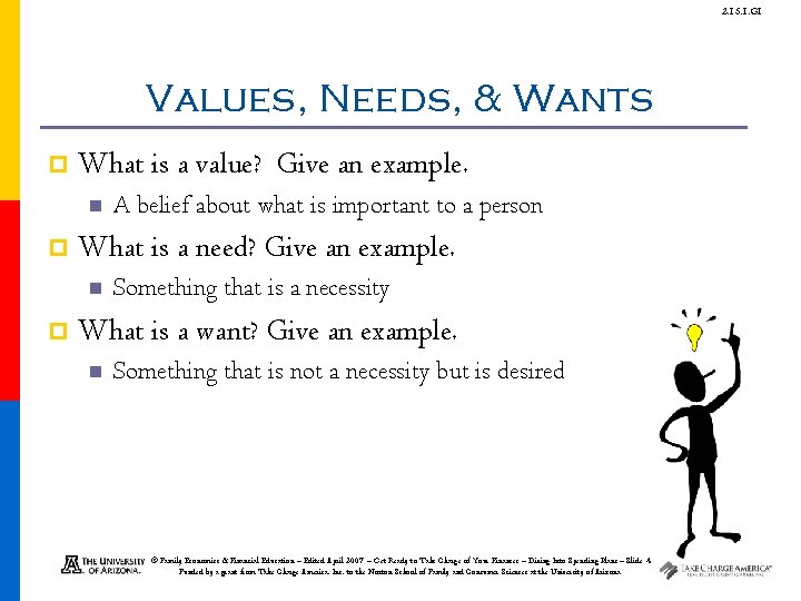 2. 15. 1. G 1 Values, Needs, & Wants p What is a value?