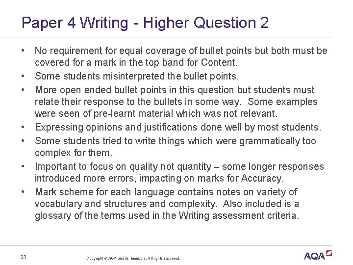 Paper 4 Writing - Higher Question 2 • • 23 No requirement for equal