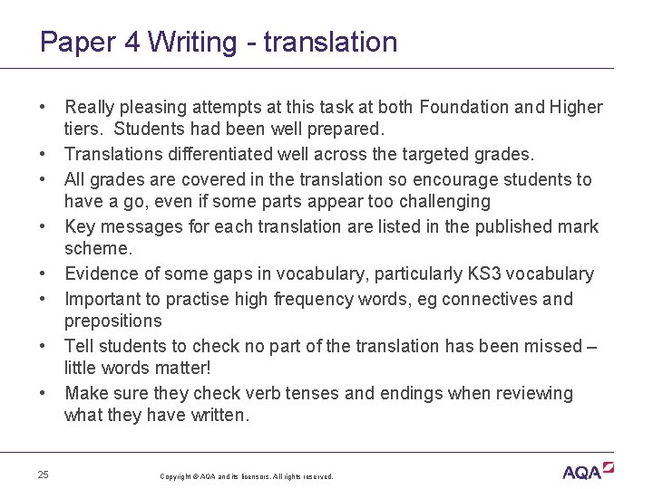 Paper 4 Writing - translation • • 25 Really pleasing attempts at this task