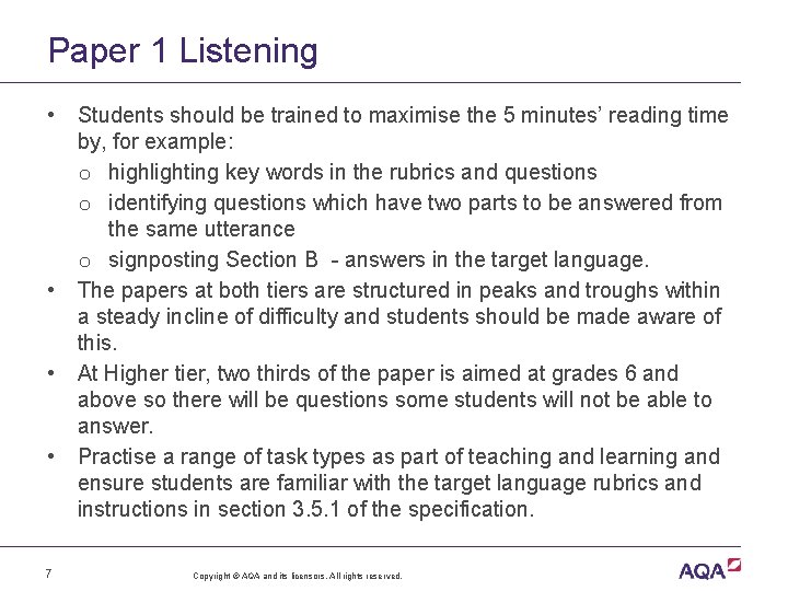 Paper 1 Listening • • Students should be trained to maximise the 5 minutes’