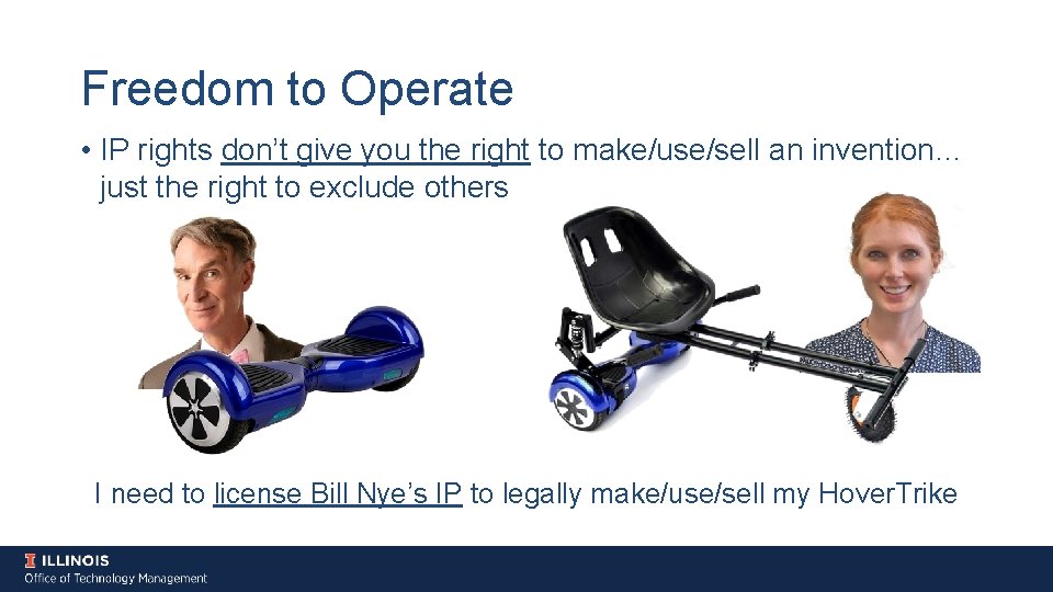 Freedom to Operate • IP rights don’t give you the right to make/use/sell an