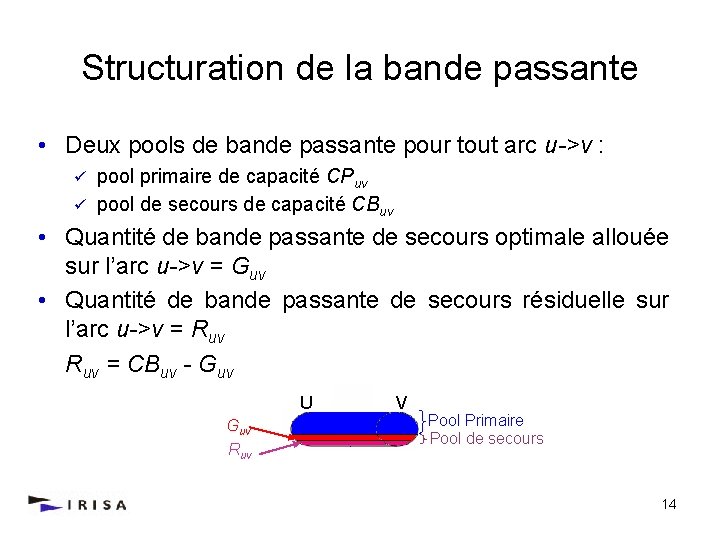 Structuration de la bande passante • Deux pools de bande passante pour tout arc