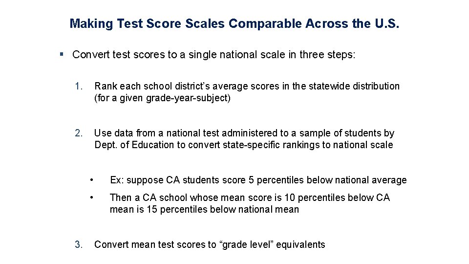 Making Test Score Scales Comparable Across the U. S. § Convert test scores to