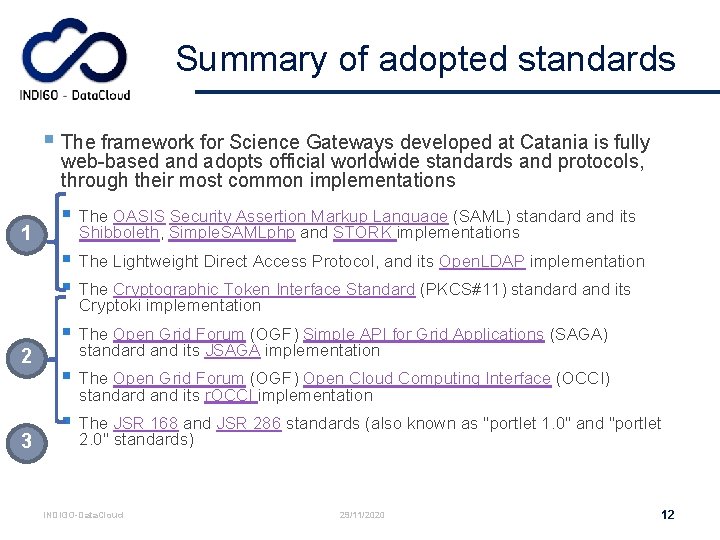 Summary of adopted standards § The framework for Science Gateways developed at Catania is