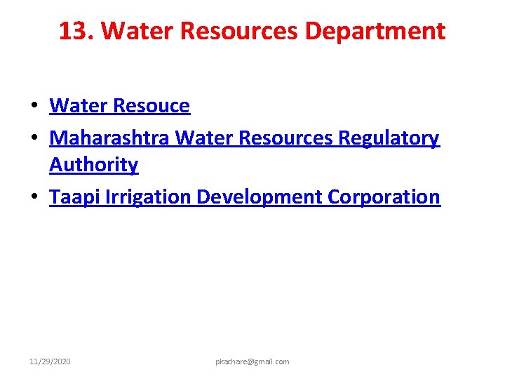 13. Water Resources Department • Water Resouce • Maharashtra Water Resources Regulatory Authority •