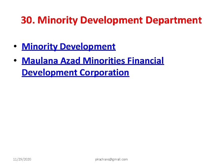30. Minority Development Department • Minority Development • Maulana Azad Minorities Financial Development Corporation