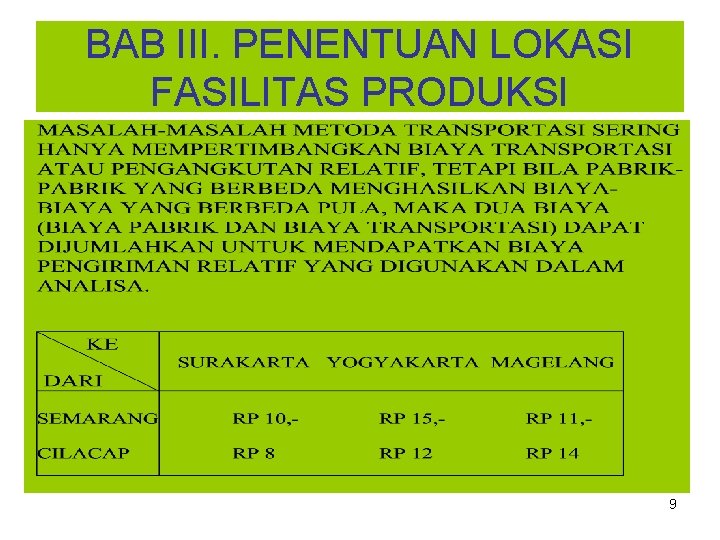 BAB III. PENENTUAN LOKASI FASILITAS PRODUKSI 9 