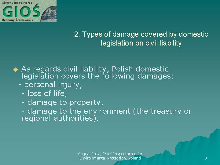 2. Types of damage covered by domestic legislation on civil liability As regards civil