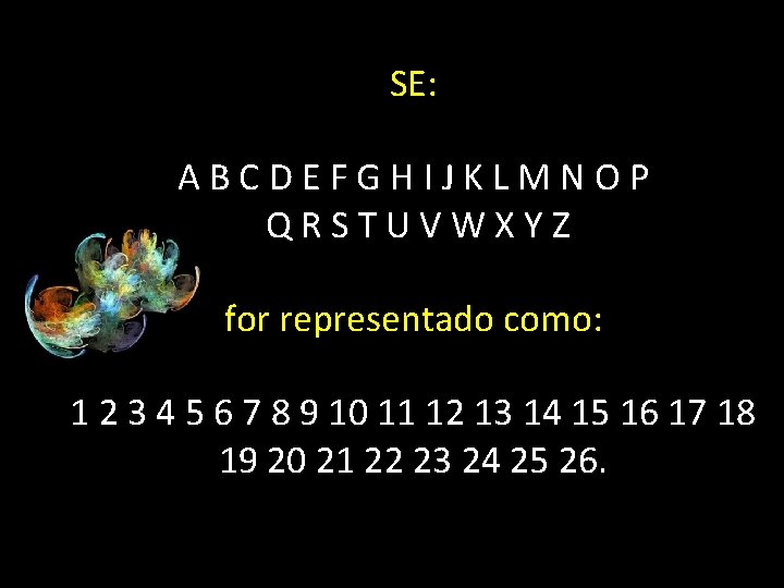 SE: ABCDEFGHIJKLMNOP QRSTUVWXYZ for representado como: 1 2 3 4 5 6 7 8
