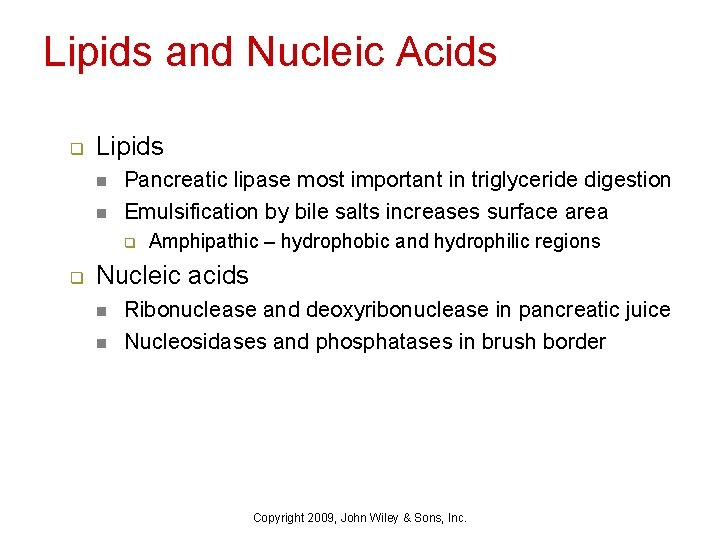 Lipids and Nucleic Acids q Lipids n n Pancreatic lipase most important in triglyceride