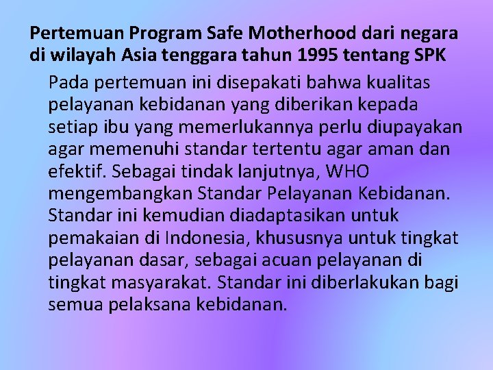 Pertemuan Program Safe Motherhood dari negara di wilayah Asia tenggara tahun 1995 tentang SPK