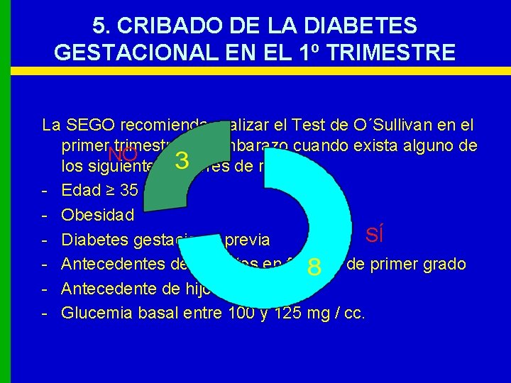 5. CRIBADO DE LA DIABETES GESTACIONAL EN EL 1º TRIMESTRE La SEGO recomienda realizar