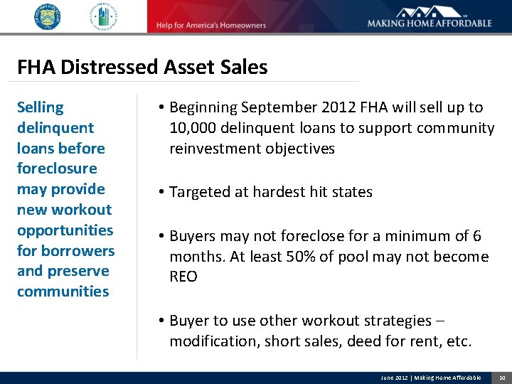 FHA Distressed Asset Sales Selling delinquent loans beforeclosure may provide new workout opportunities for