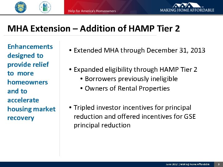 MHA Extension – Addition of HAMP Tier 2 Enhancements designed to provide relief to