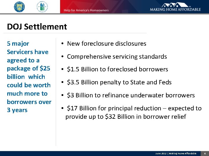 DOJ Settlement 5 major Servicers have agreed to a package of $25 billion which