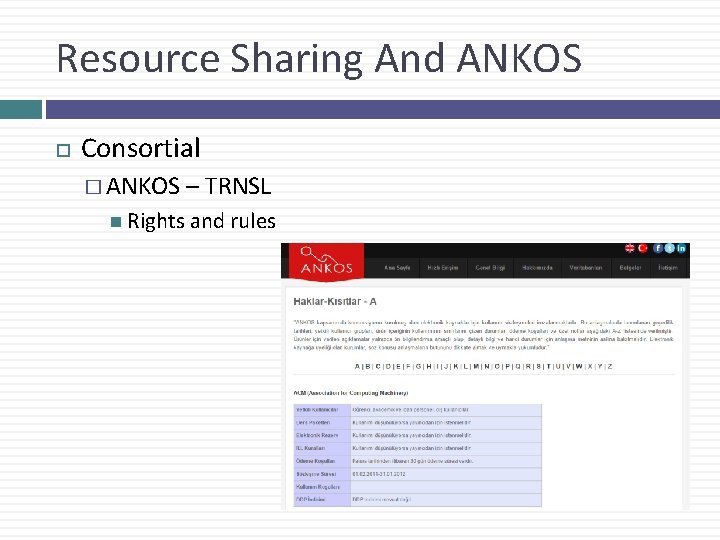 Resource Sharing And ANKOS Consortial � ANKOS – TRNSL Rights and rules 