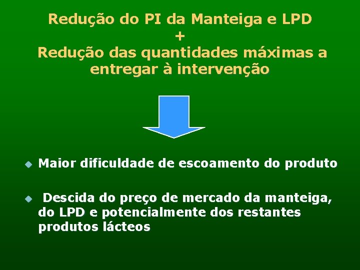 Redução do PI da Manteiga e LPD + Redução das quantidades máximas a entregar