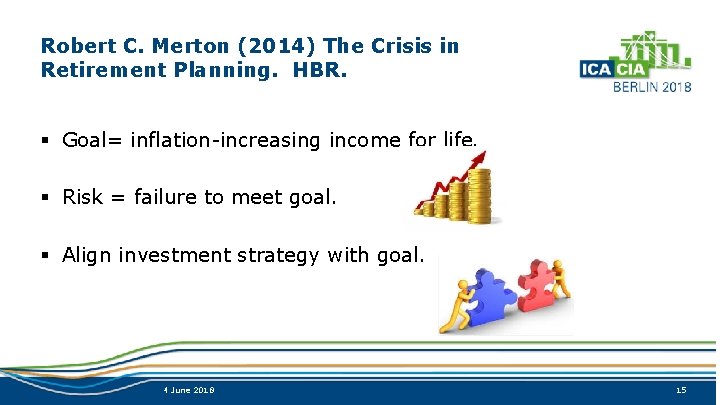Robert C. Merton (2014) The Crisis in Retirement Planning. HBR. § Goal= inflation-increasing income