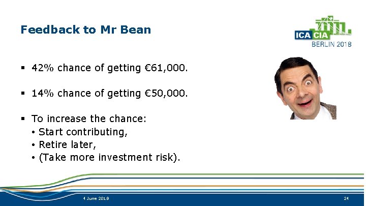 Feedback to Mr Bean § 42% chance of getting € 61, 000. § 14%