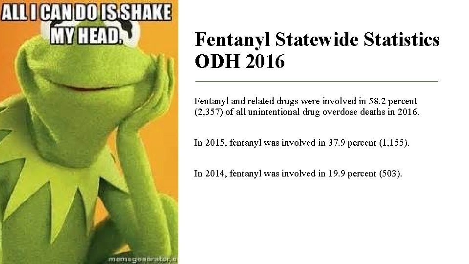 Fentanyl Statewide Statistics ODH 2016 Fentanyl and related drugs were involved in 58. 2