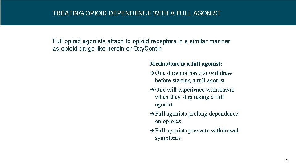TREATING OPIOID DEPENDENCE WITH A FULL AGONIST Full opioid agonists attach to opioid receptors