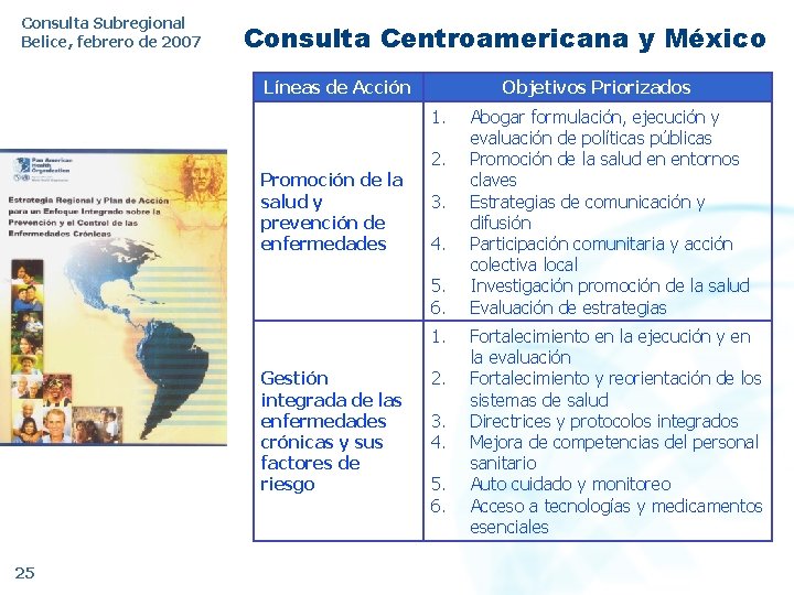 Consulta Subregional Belice, febrero de 2007 Consulta Centroamericana y México Líneas de Acción Objetivos