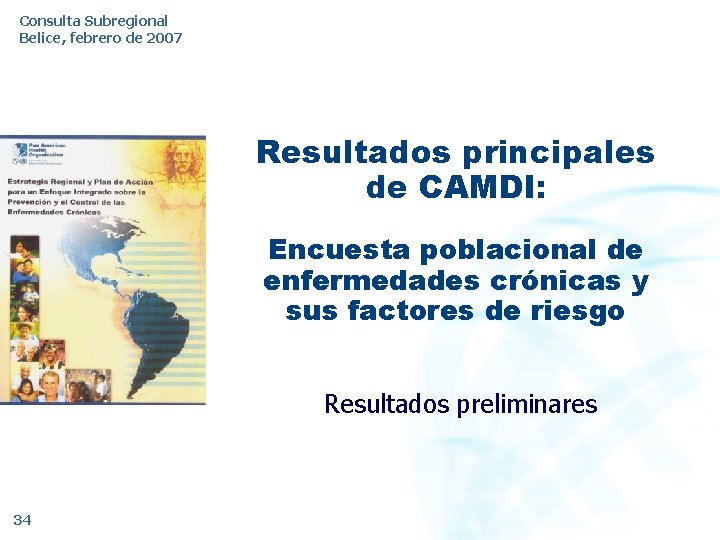 Consulta Subregional Belice, febrero de 2007 Resultados principales de CAMDI: Encuesta poblacional de enfermedades