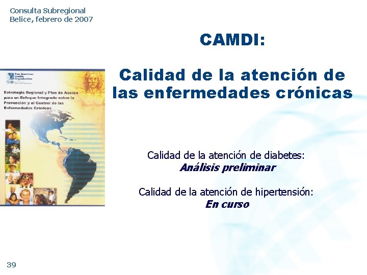 Consulta Subregional Belice, febrero de 2007 CAMDI: Calidad de la atención de las enfermedades