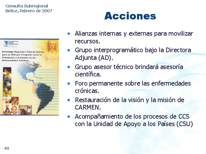 Consulta Subregional Belice, febrero de 2007 Acciones • Alianzas internas y externas para movilizar